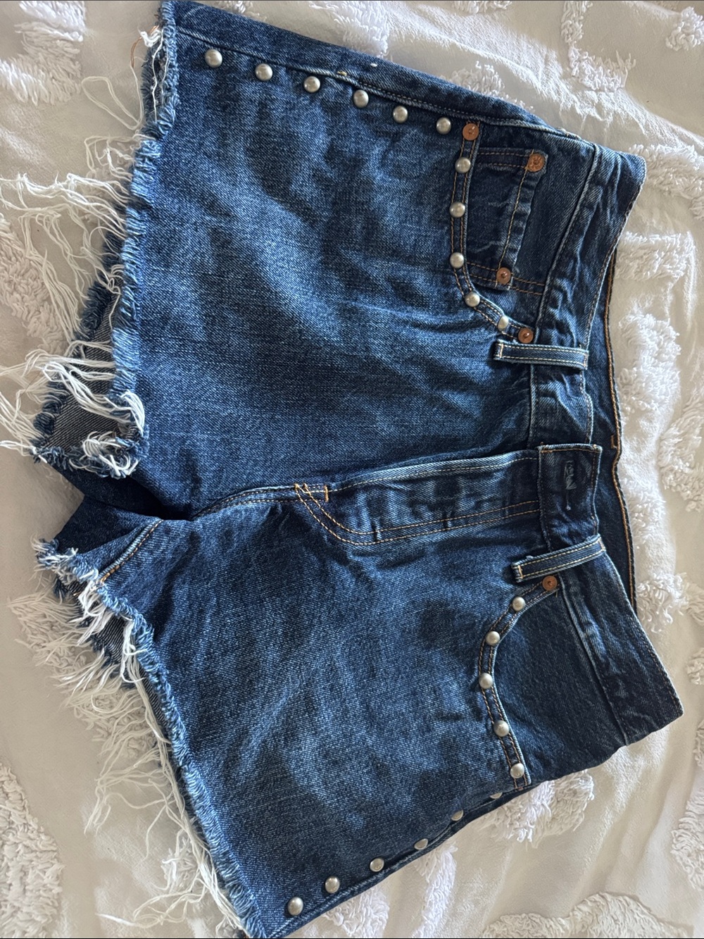 Levi's Blue Denim 501 Shorts with studs  28 -great condition